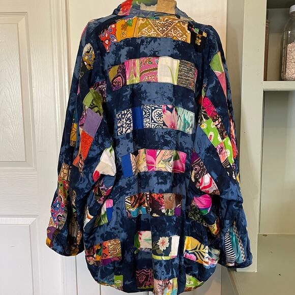 VTG Nativewear Designs Oversized Bohemian Lagenlook Quilted Jacket M Patchwork - Picture 5 of 12